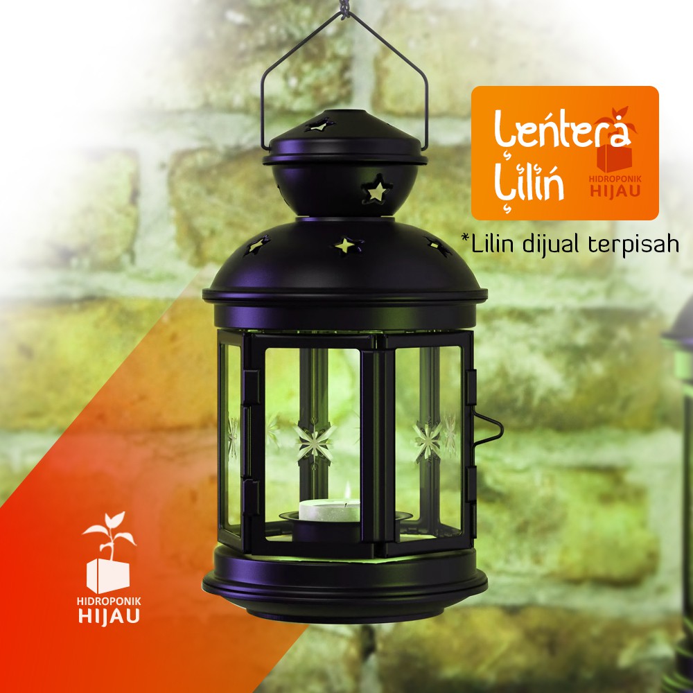 Lentera lilin bahan lempengan baja dan kaca