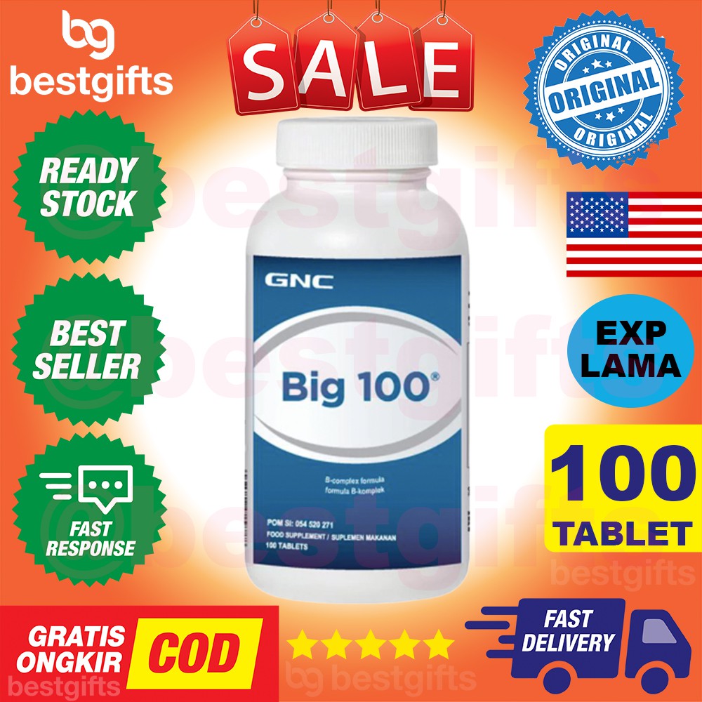 GNC BIG 100 B COMPLEX VITAMIN VIT METABOLISME ENERGI SISTEM SARAF MENGATASI STRES STRESS 100 TABLET