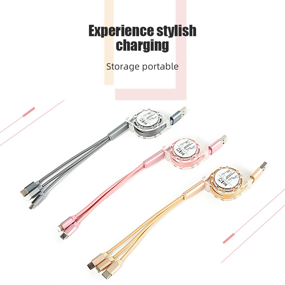 3 in 1 Kabel Data / Charger Micro USB / Tipe C 2.4A Fast Charging Retractable