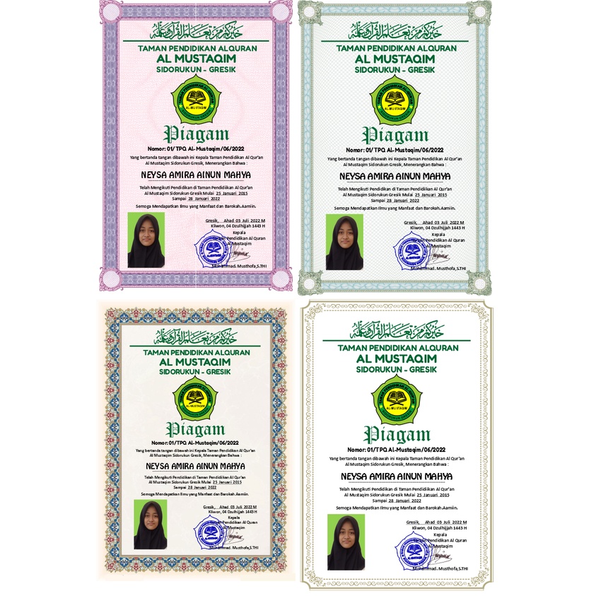 

PRINT CETAK SERTIFIKAT / PIAGAM Bahan ARTPAPER 230