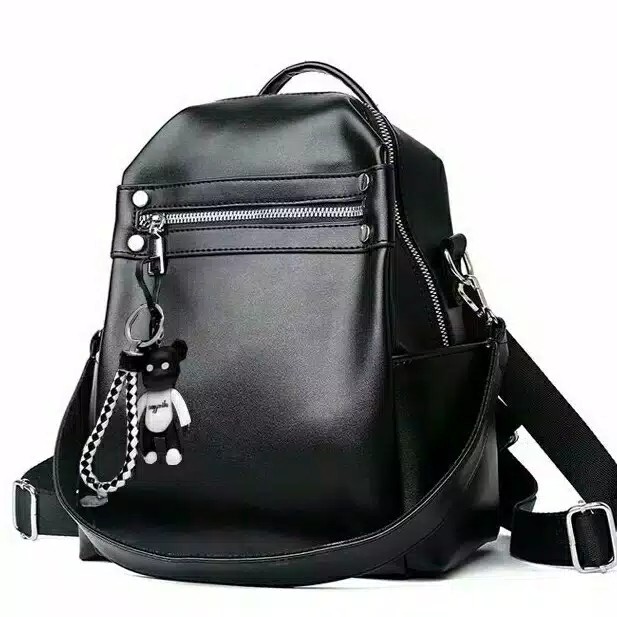 Tas Wanita Ransel Hitam Kulit Backpack Kasual Tas Sekolah untuk Remaja