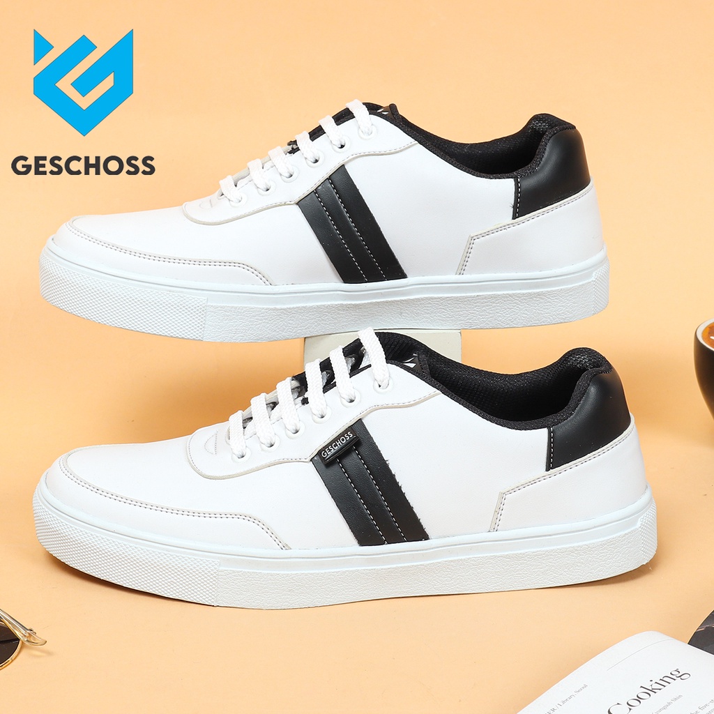 GESCHOSS [GS7809] Sepatu Sneakers Pria Puith List Hitam Sepatu Lokal ORI Murah Pria Sekolah Kuliah Kerja