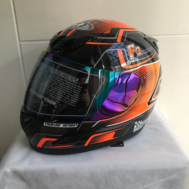 Helm JPN fullface F3 hitam gloss stiker oren