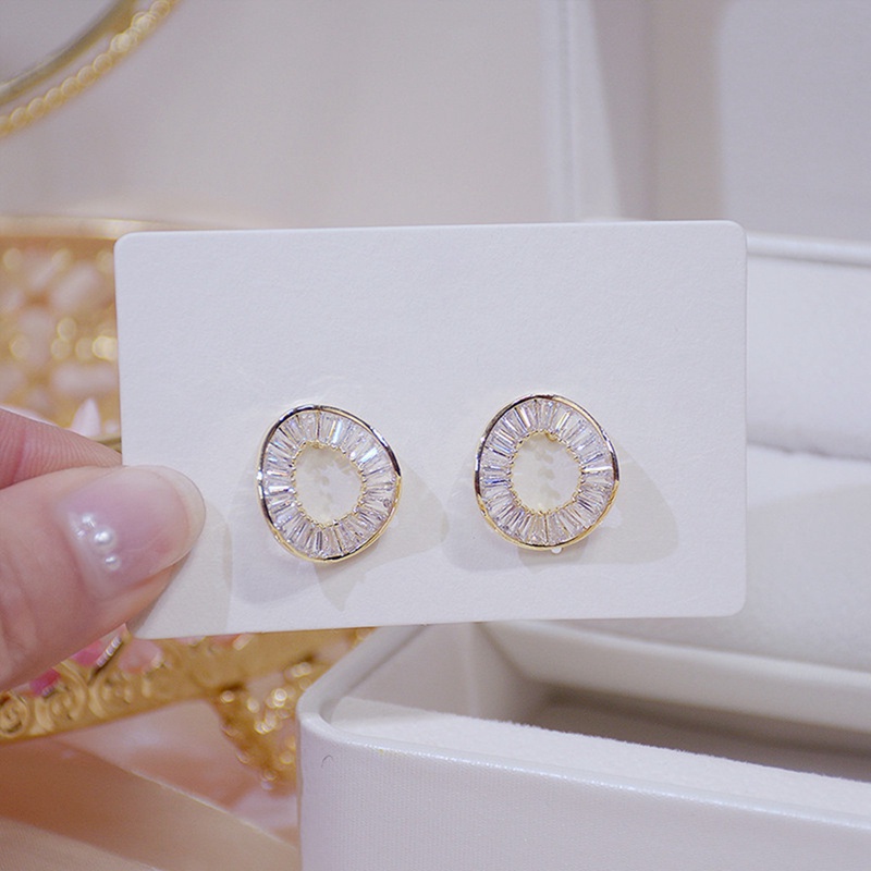 Anting Stud Bentuk O Bling CZ Serbaguna Untuk Aksesoris Wanita