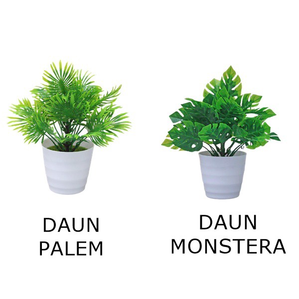 BBS TANAMAN HIAS PLASTIK POT BUNGA ARTIFICIAL  DAUN RAMBAT DEKORASI MONSTERA KERING/DAUN PALEM
