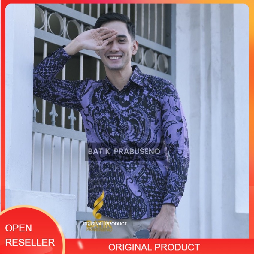 Batik Pria Prabuseno Original Motif SANJAYA Kemeja Batik Pria Lengan Panjang Slim Fit Hem Batik Slim