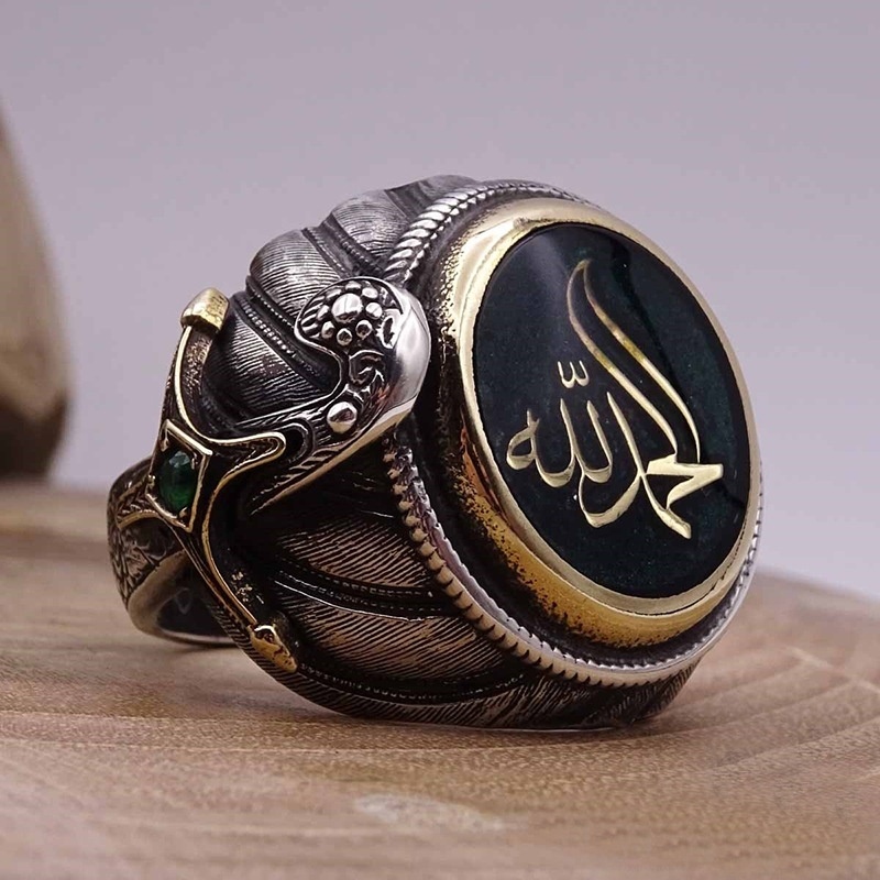 Cincin Motif Bunga Aksen Batu Permata Gaya Vintage Untuk Pria Muslim