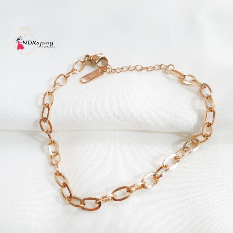 Gelang Rantai Titanium Gold dan Rosegold Polos N10122105