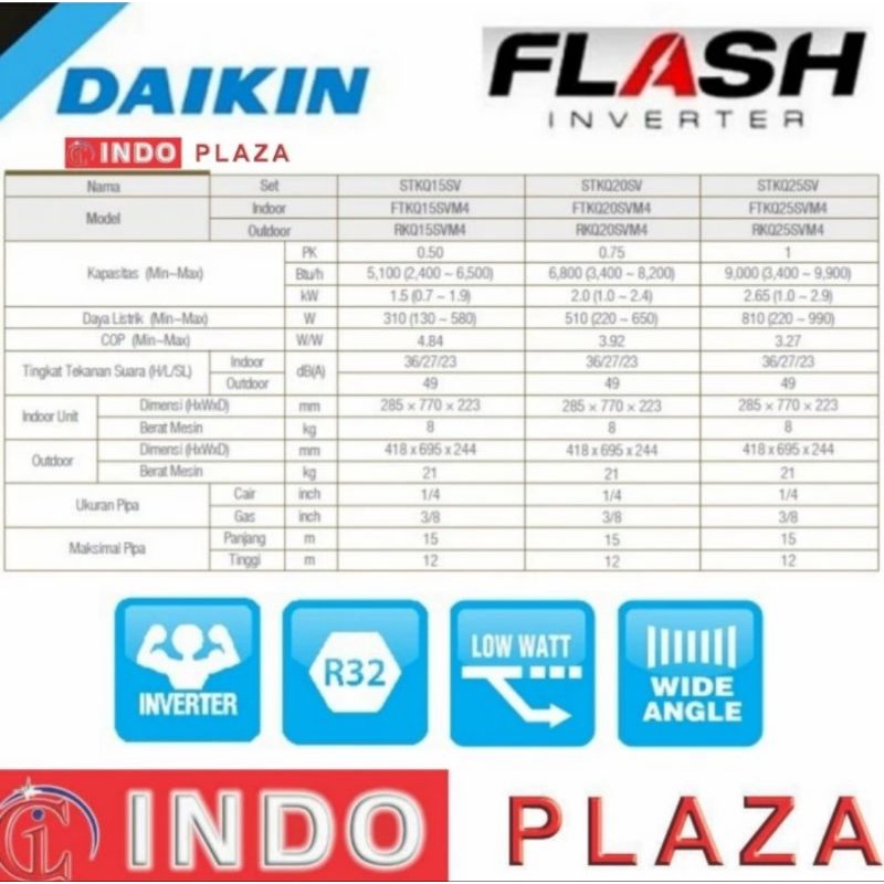 AC DAIKIN THAILAND INVERTER 1/2 PK FTKQ/STKQ-15UVM4