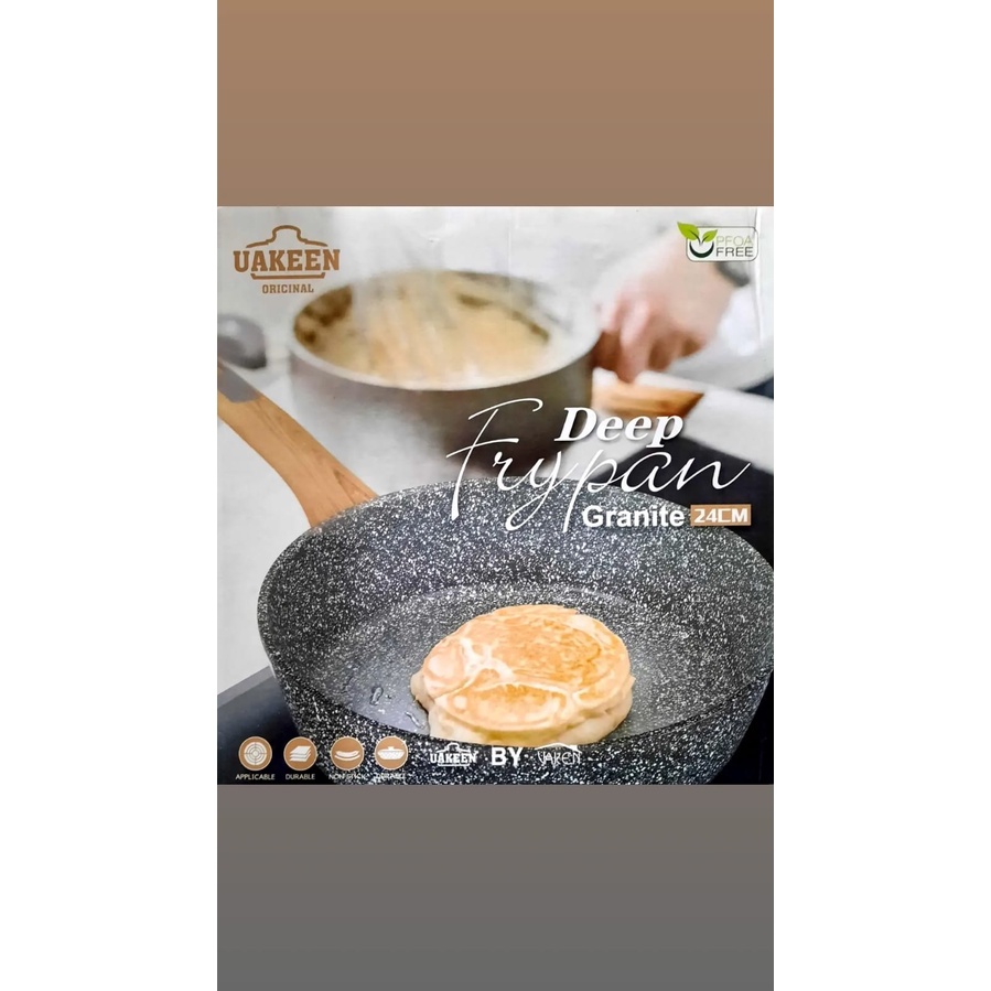 UAKEEN Deep Fry Pan Wajan Granite dengan Tutup Kaca