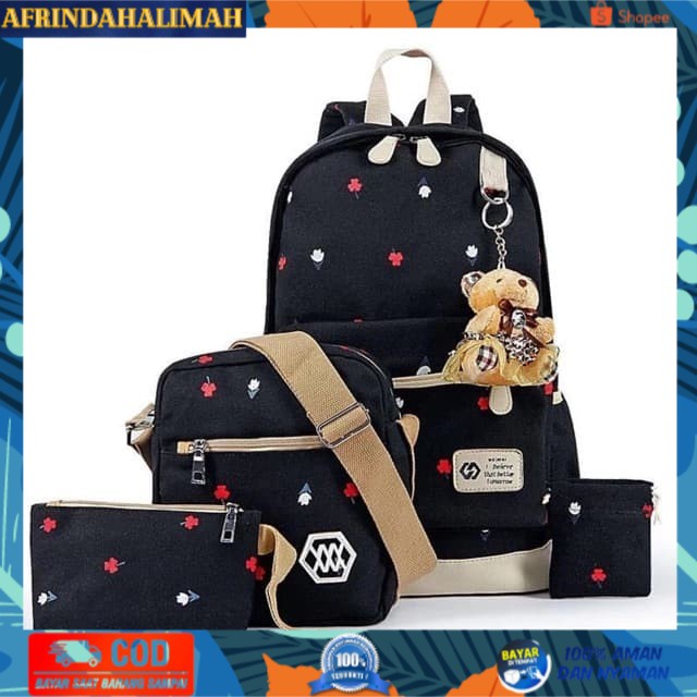 

[TERBARU] TAS RANSEL BACKPACK SEKOLAH ANAK BAHAN KANVAS 4 IN1 SET MOTIF CORAK