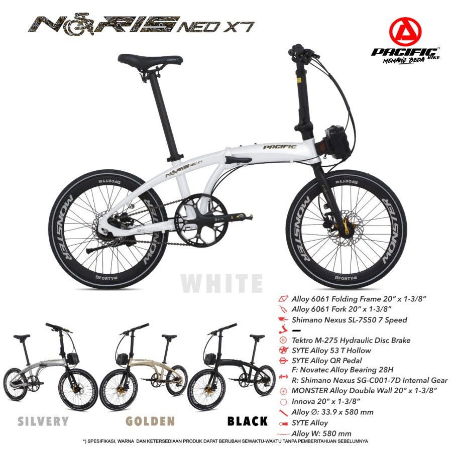 SEPEDA LIPAT PACIFIC NORIS NEO X7 20&quot; 7 SPEED HYDRAULIC DISC BRAKE FRAME ALLOY FOLDING BIKE