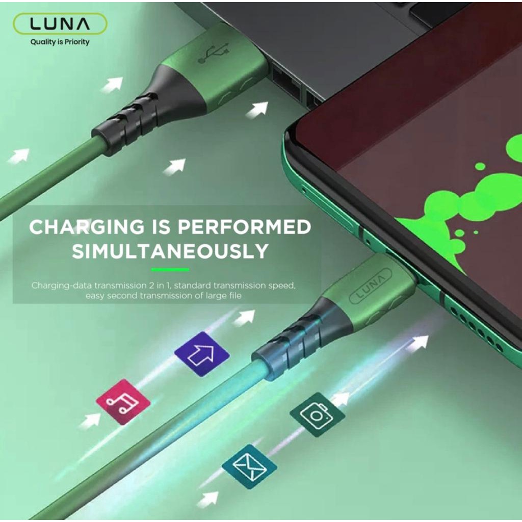 Kabel Data Type C / Lightning / Micro USB - QC 2,4A Fast Charge Fibre LUNA