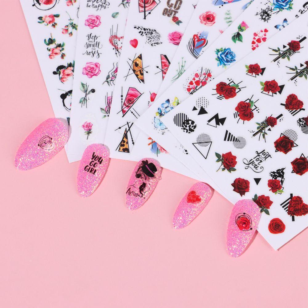 R-flower Stiker Kuku Manicure Letter Line Bunga Mawar Dekorasi Nail Art