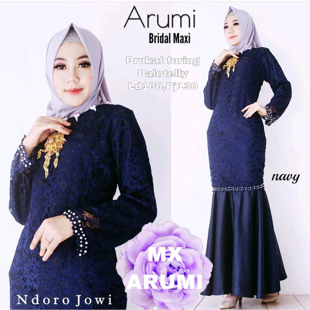 MAXI ARUMI  / MAXI DRESS BRUKAT APLIKASI MUTIARA / PAKAIAN PESTA WANITA / DRESS LEBARAN BRUKAT MUTIARA