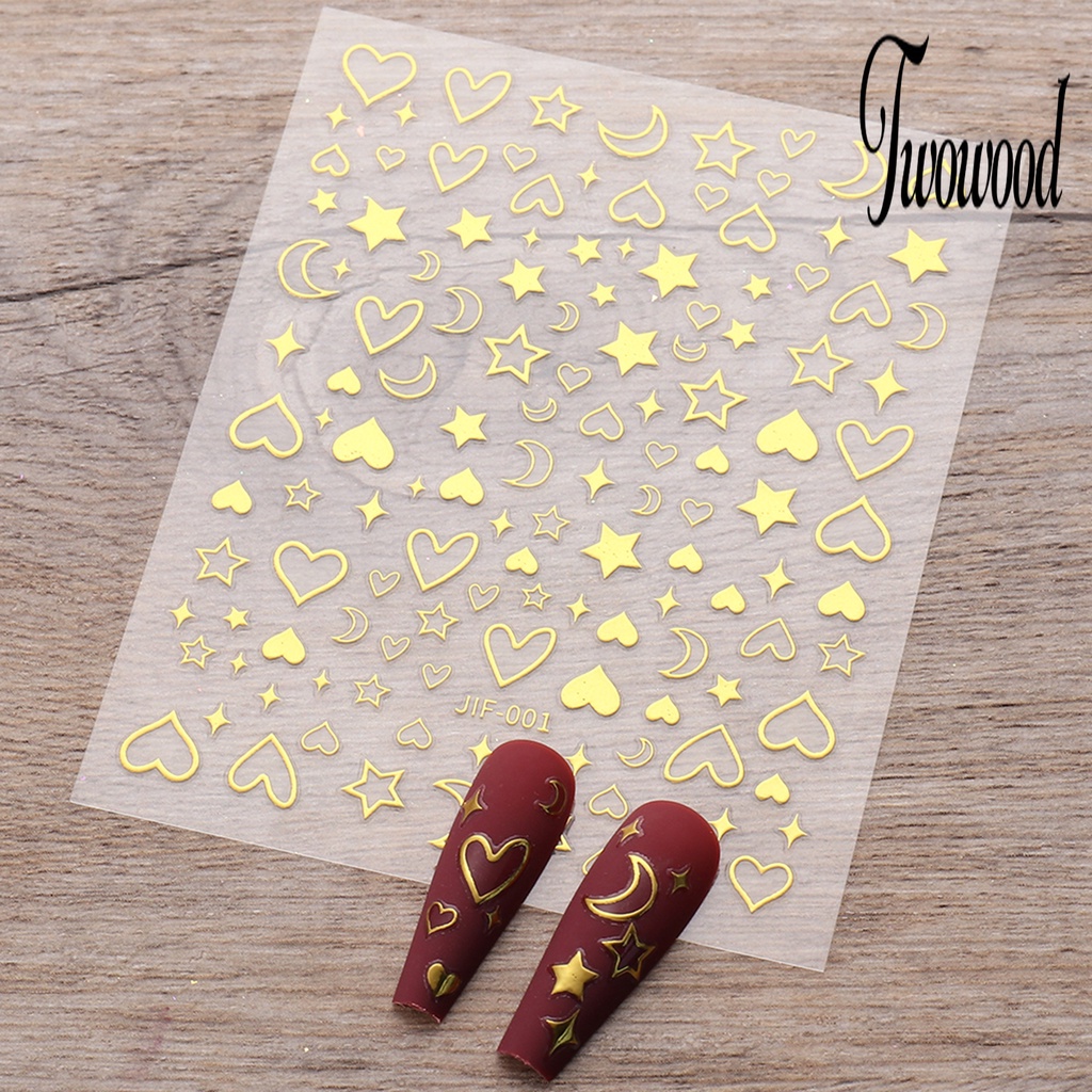 Twowood Stiker Kuku Motif Hati / Bintang / Bulan Untuk Dekorasi Nail Art / Manicure