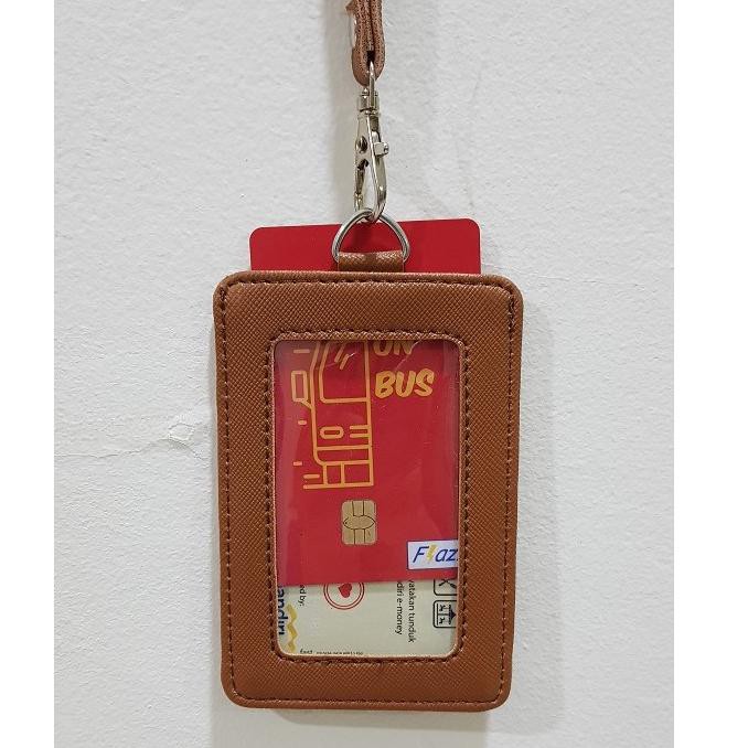

ゔ ID Card Holder Plastik Name Tag Mika ID Card Lanyard Kulit Dua Sisi Transparan Termurah PU Leather