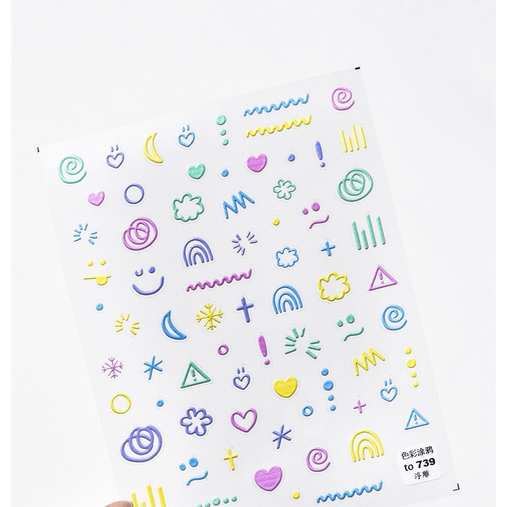 AUGUSTINA Agustina Warna graffiti Nail Stiker Warna-Warni Perekat Diri Putaran DIY Nail Decals