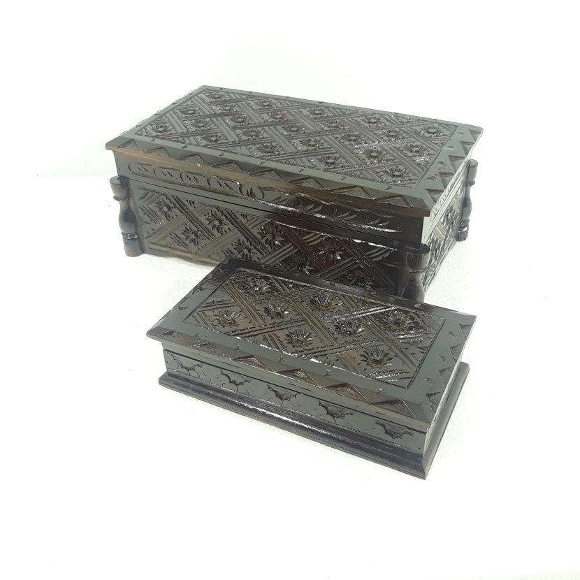 Set Kotak Tempat Perhiasan Pernak Pernik Ukir Kayu Jati Kerajinan Jepara