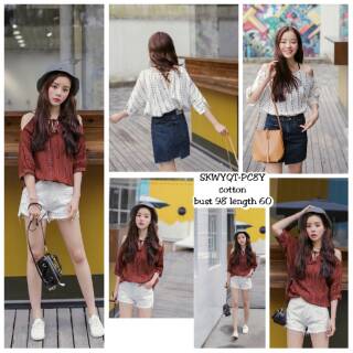 SKWYQT Atasan Merah Atasan Putih Baju Casual Baju Bahu SKWYQT Atasan Merah Atasan Putih Baju Casual Baju Bahu