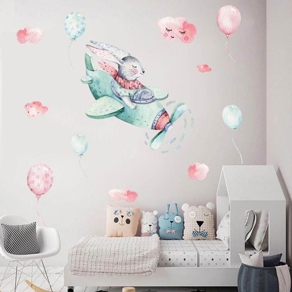 Populer Stiker Dinding Balon Kelinci Indah Kawaii Hadiah Hiasan Kamar Tidur Cat Air Motif Hewan