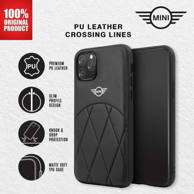 Mini Cooper Case iPhone 11 Pro Max 6.5" PU Leather Crossing - Black