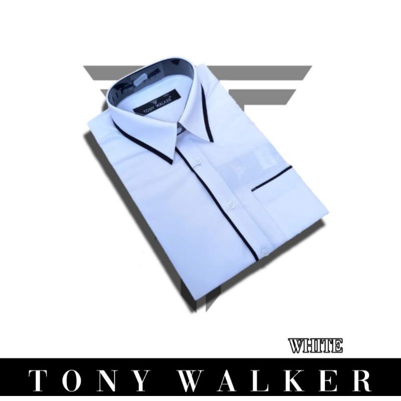 Kemeja TW Tony Walker Putih Lengan Pendek Pria Original Distro Kemeja Formal PNS Pendek Kombinasi Lis Hitam Kemja Kasual Formal Tangan Pendek Ukuran Standar Dan Jumbo S M L XL