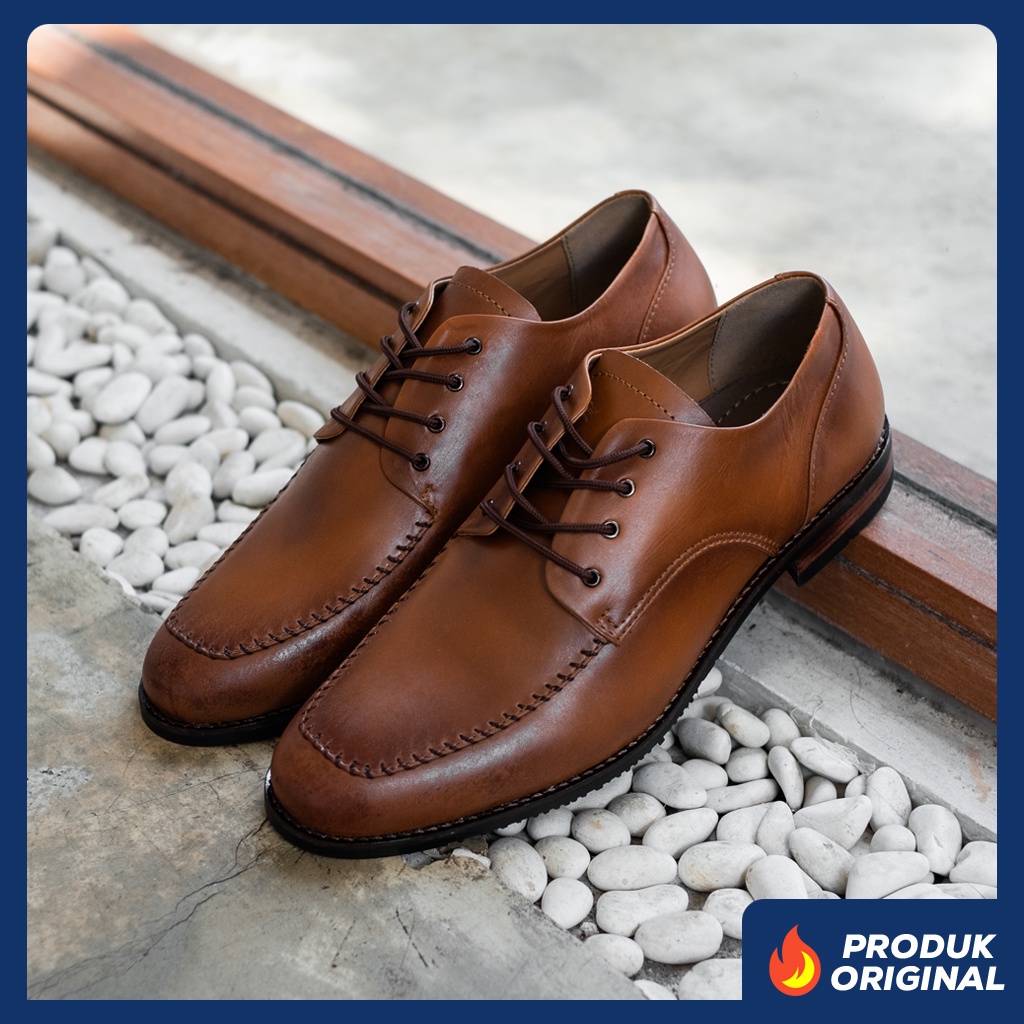 SEFFIELD LEATHER BROWN ORIGINAL x LVNATICA Sepatu Kulit Sapi Asli Coklat Pria Formal Pantofel Tali Kerja Kantor Dinas Resmi Guru Kantoran Pesta Undangan Wedding Kondangan Nikah Wisuda Kuliah Seffield Derby Oxford Genuine Leather Footwear Keren Terbaru