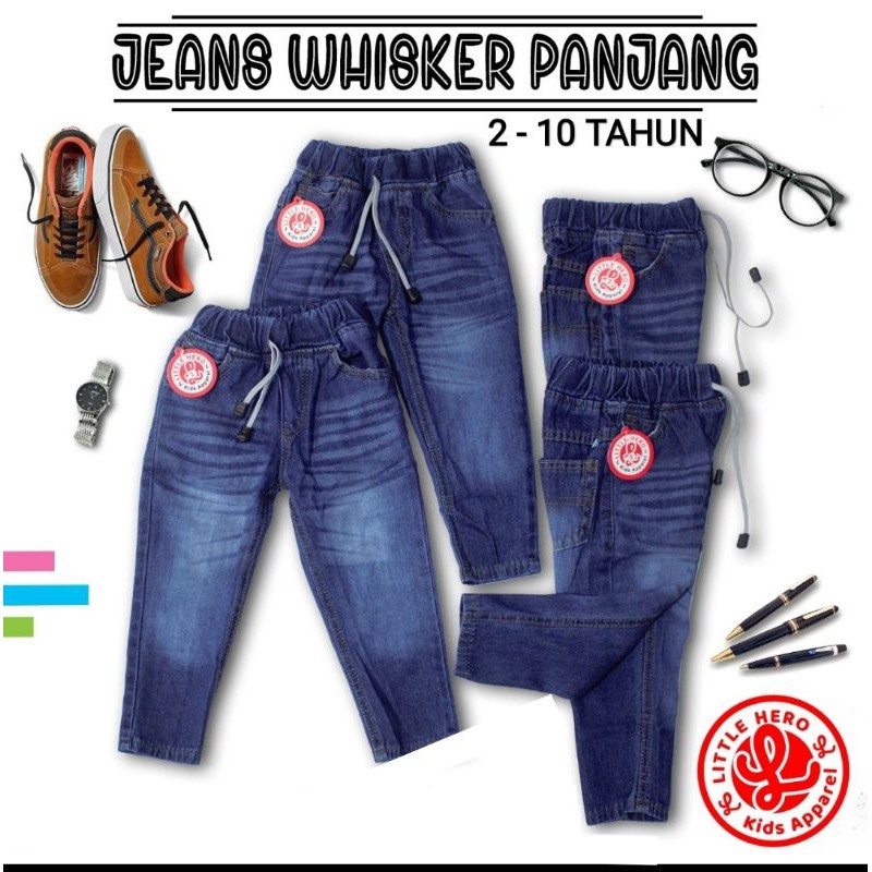 (2-10 Tahun) Celana Jeans Panjang Anak Laki Laki Cowok Jeans Whisker Little Hero Usia 2 - 10 Tahun