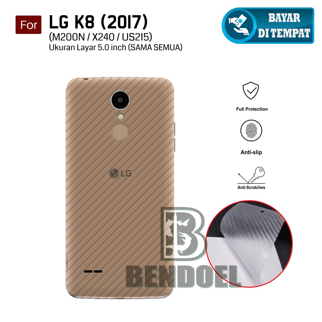 Carbon Garskin for LG K8 (2017) / M200N / X240 / Dual | Premium 3D Carbon Back Skin Anti Gores
