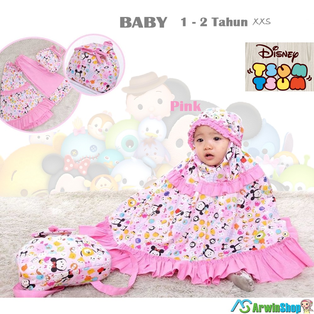Mukena Baby Disney Tsum Pink - Mukena Katun Anak 1-2 Tahun Varian Terbaru Mukena Balita Murah