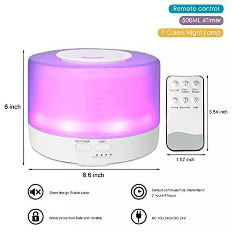 HUMIDIFIER PURIFIER DIFFUSER AROMATHERAPY 500 ML DENGAN REMOTE CONTROL FREE PENGHARUM ESSENTIAL OIL