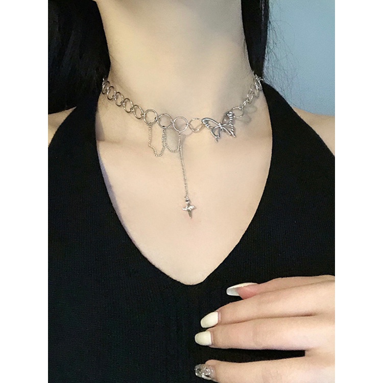 Butterfly Kalung Choker Rantai Desain Kupu-Kupu Gaya Hip Hop