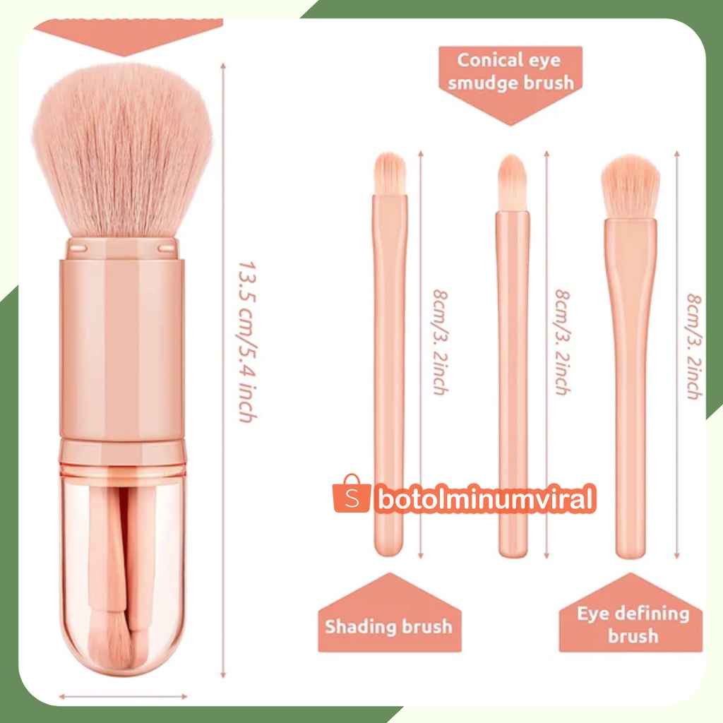 Kuas Rias Makeup Brush 4in1 Portable Travel Size Desain Premium