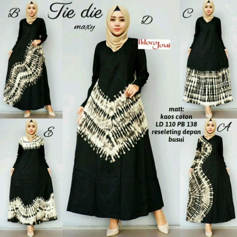 Baju Muslim Wanita Gamis Murah Terbaru Bahan Kaos Motif Jumputan Gamis Remaja Modern Hitam Kekinian