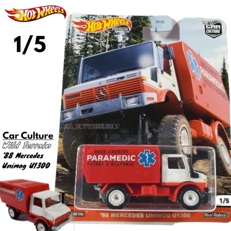 Diecast Hot Wheels 88 MERCEDES UNIMOG U1300 Paramedic All Wild Terrain HW Mercy Car Culture