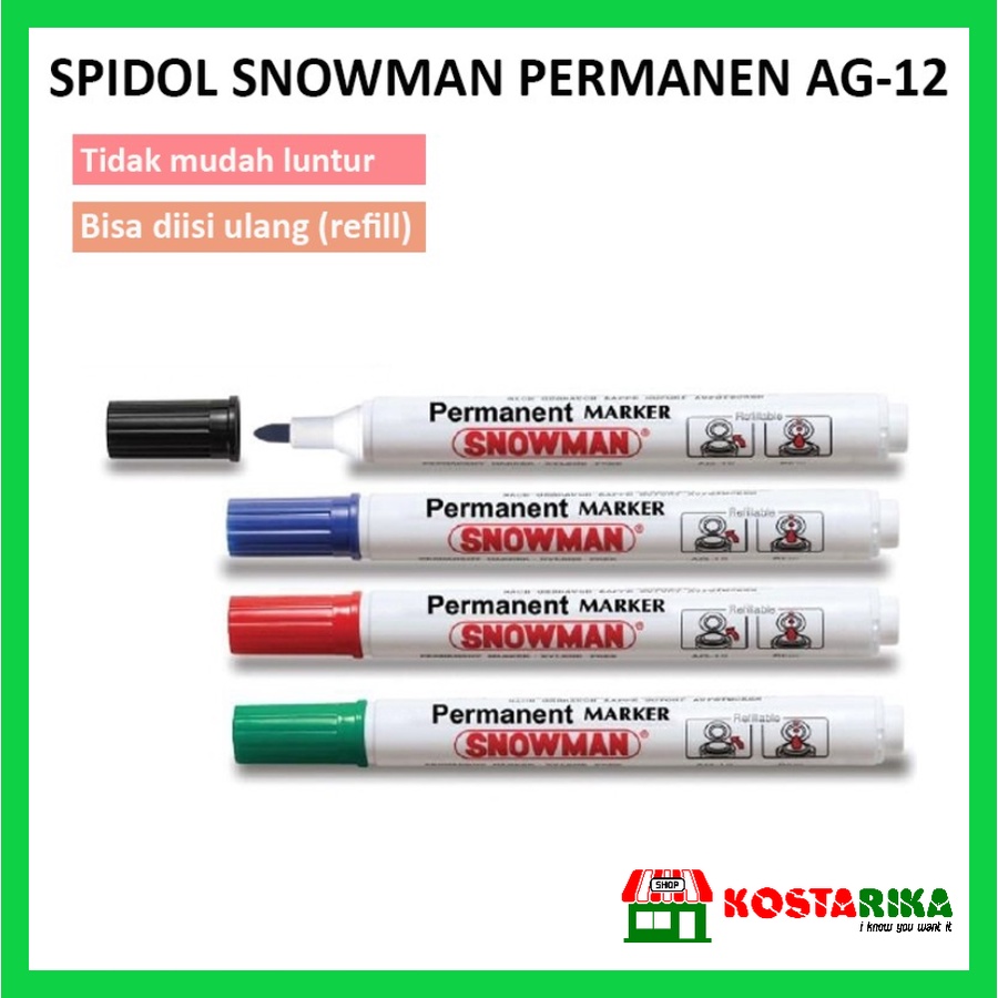 Spidol Permanent Spidol Snowman Permanen Hitam Biru Merah Satuan