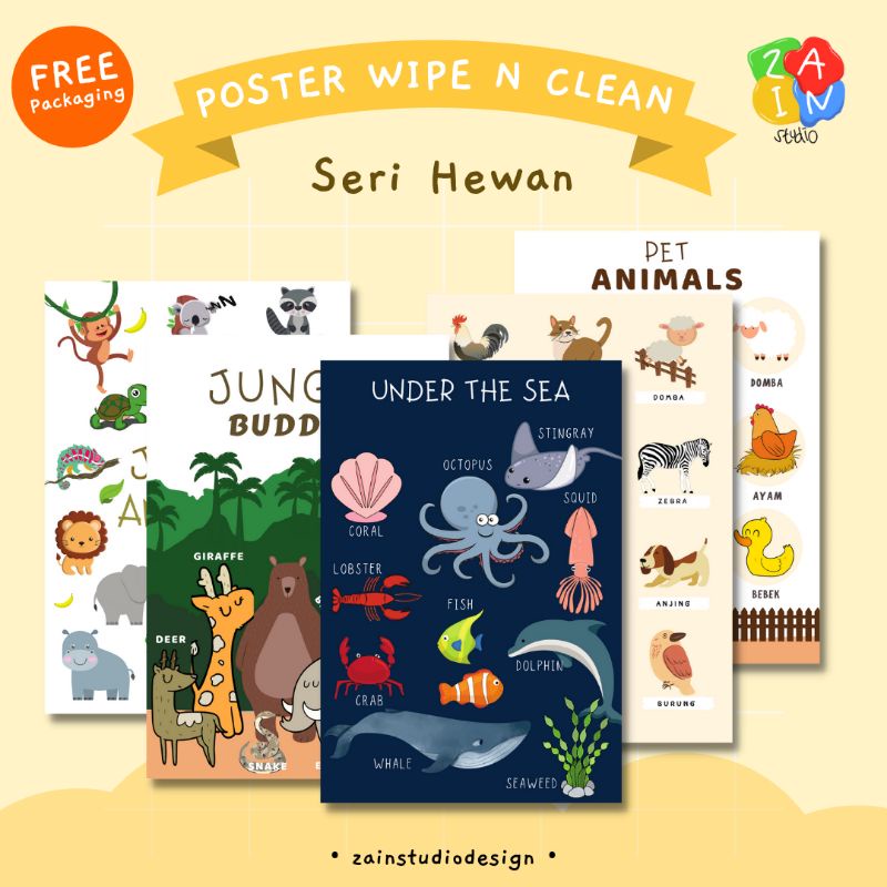 POSTER ANAK - POSTER BELAJAR EDUKASI TK PAUD SERI NAMA-NAMA HEWAN