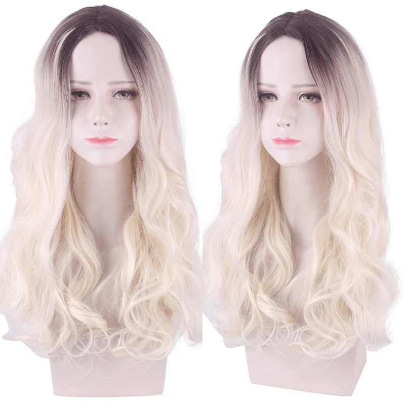 WDA-04 wig daily lolita rambut palsu panjang belah tengah gradasi blonde