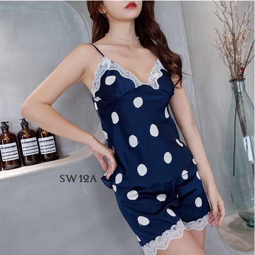 [PRODUKSI TERBATAS] BABYDOLL GAUN TIDUR LINGERIE SEXY BAJU PIYAMA WANITA NAVY SW12A