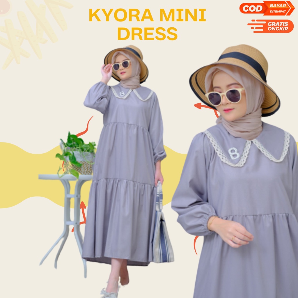 Mini Dress Renda Wanita Kyora New Colors Original koleksi Midi lengan balon Terbaru Dress Muslim Dre