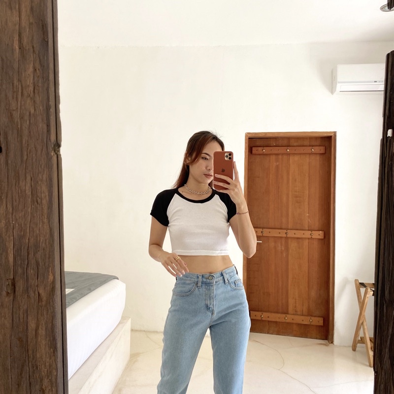 crop raglan top// crop top wanita// crop top korean look