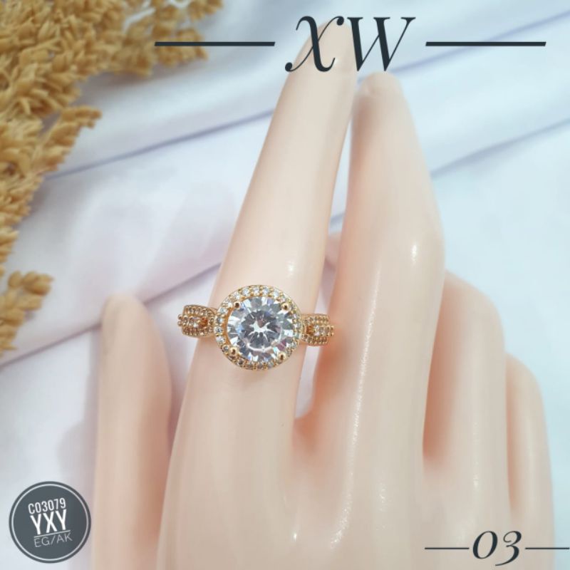 Cincin Yaxiya Zircon Timbul Warna Gold C03079