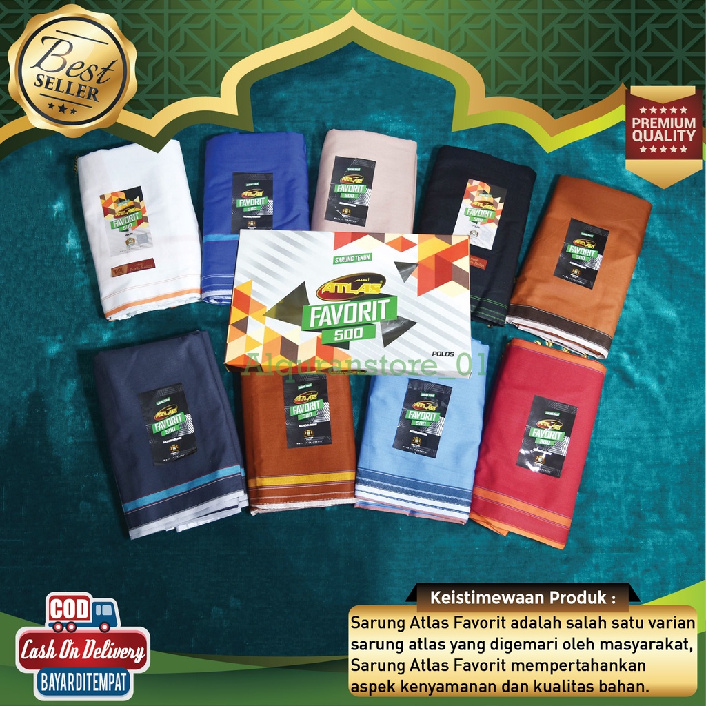 BAYAR DITEMPAT ~ Sarung ATLAS Favorit 500 Motif Polos Bewarna - Bahan Tenun Tebal Untuk Dewasa Pria 