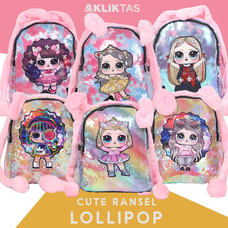 [KLIKTAS] Tas Ransel anak LOL Bunny Head 12517 / SEQUIN Lampu Manik Usap Kuping Gerak