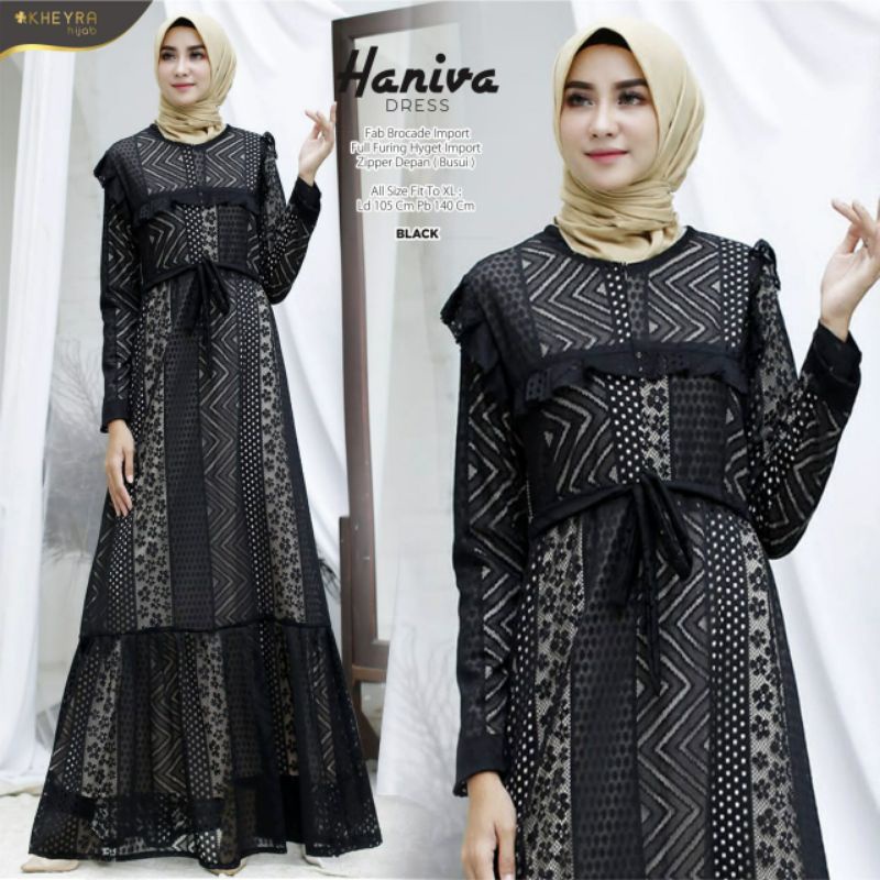 Gamis Brokat Haniva Dress Original Kheyra LD 105 All Size Fit XL Gamis Brukat