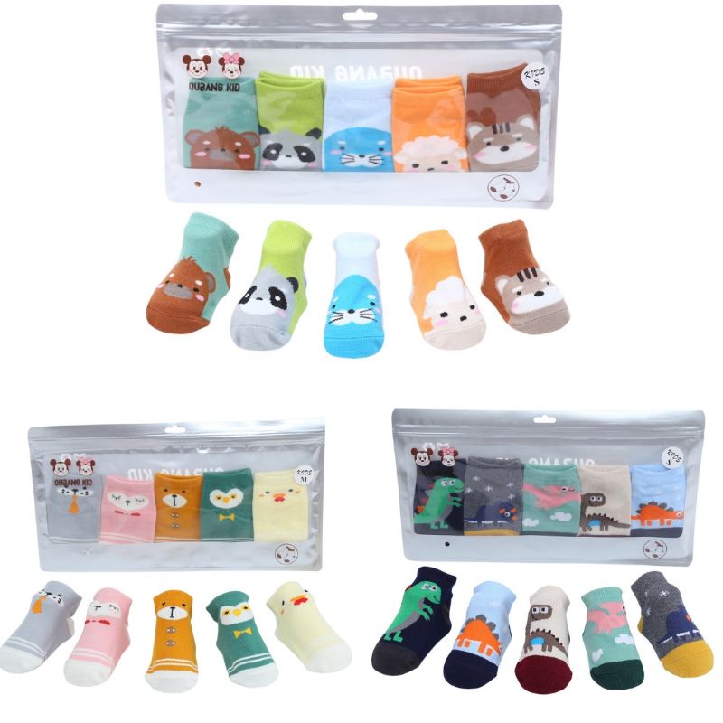 set 5 pasang Kaos kaki bayi karakter binatang lucu import premium