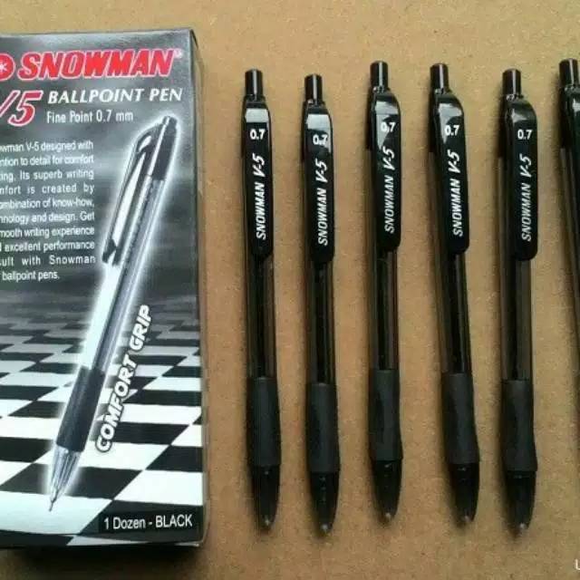 Pulpen bolpoin pen snowman V5 0.7 - Hitam - murah