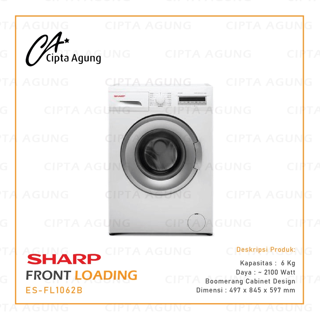 MESIN CUCI 1 TABUNG FRONT LOADING 6 KG SHARP ES-FL1062B FL1062B [BDG]