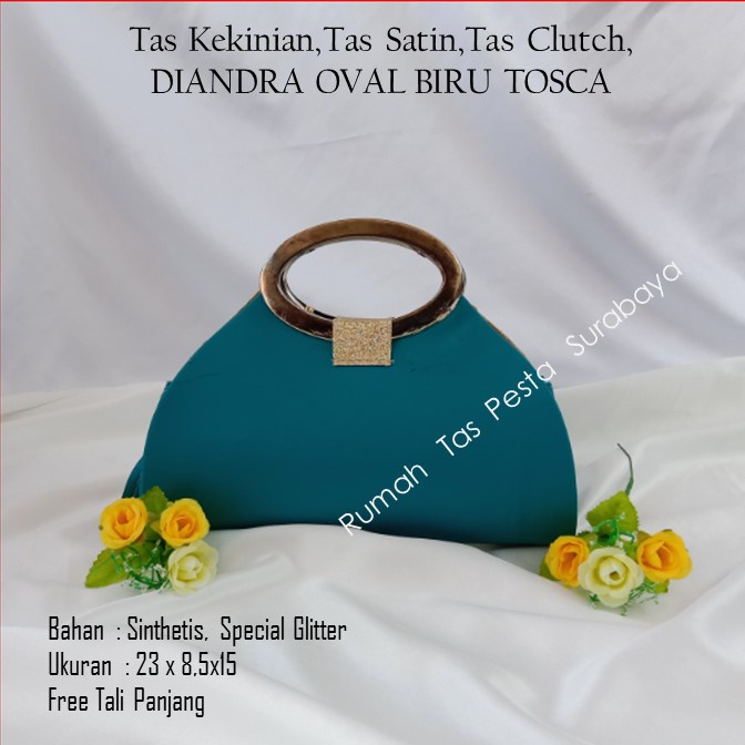 Tas Kekinian,Tas Satin,Tas Clutch,DIANDRA OVAL BIRU TOSCA